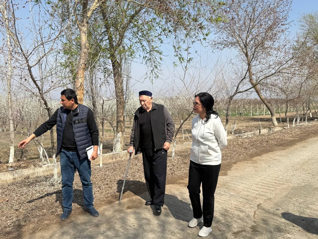 The Rector of the University is at an experimental farm located in the Urgench district.